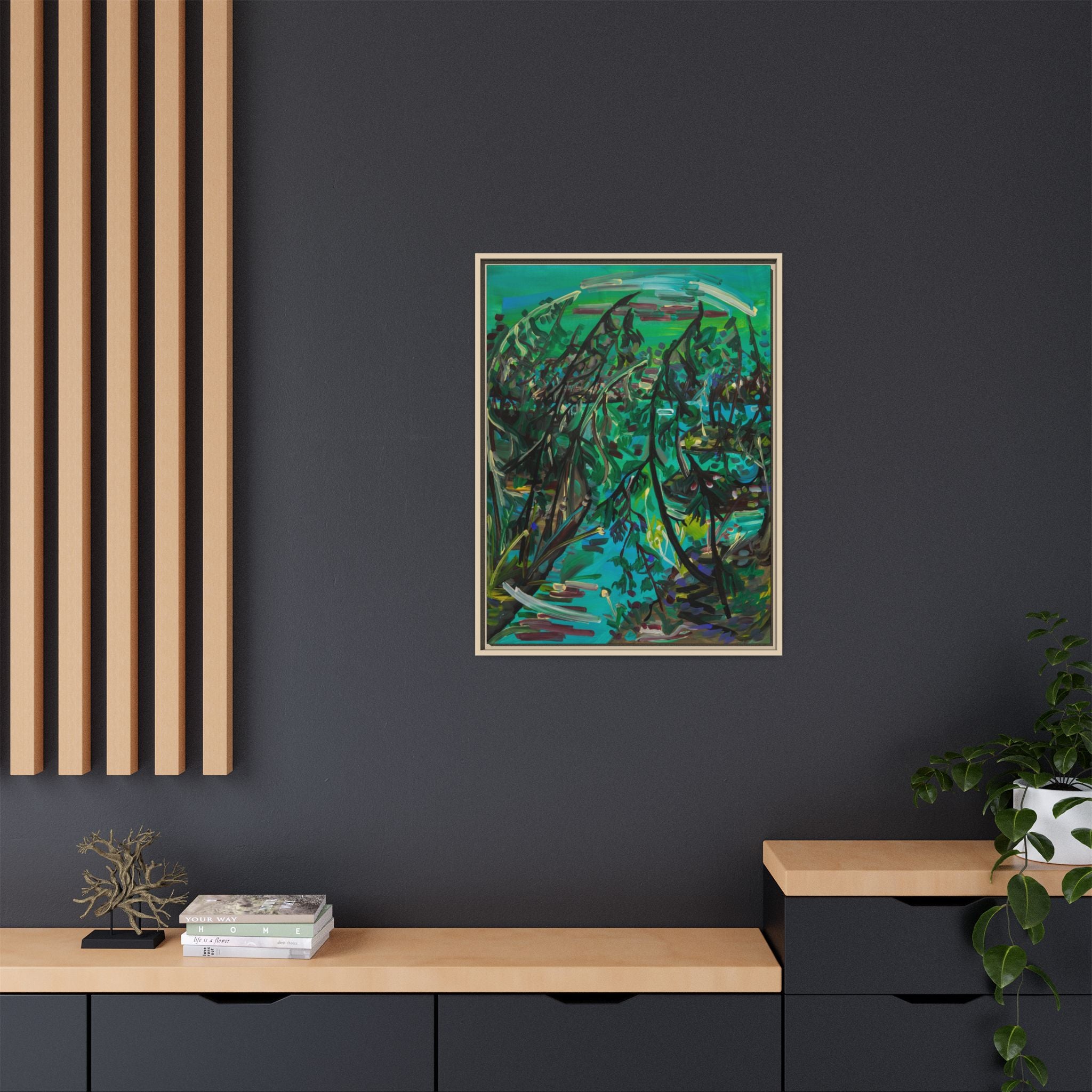 Framed Abstract Green Canvas Print — Lush Botanical Wall Art