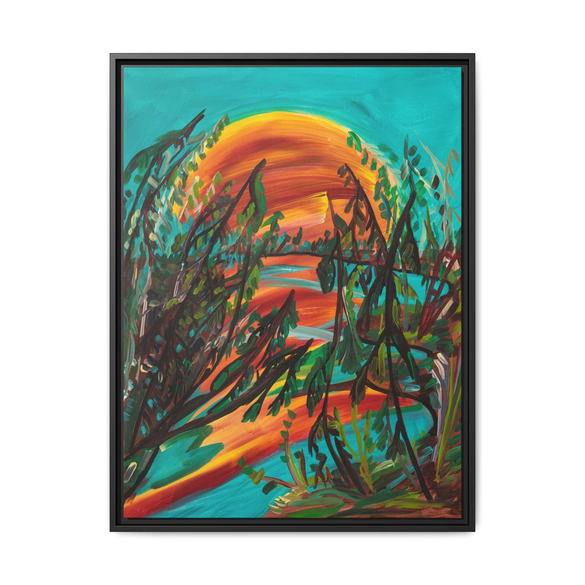Framed Matte Canvas – Vibrant Abstract Sunset Landscape
