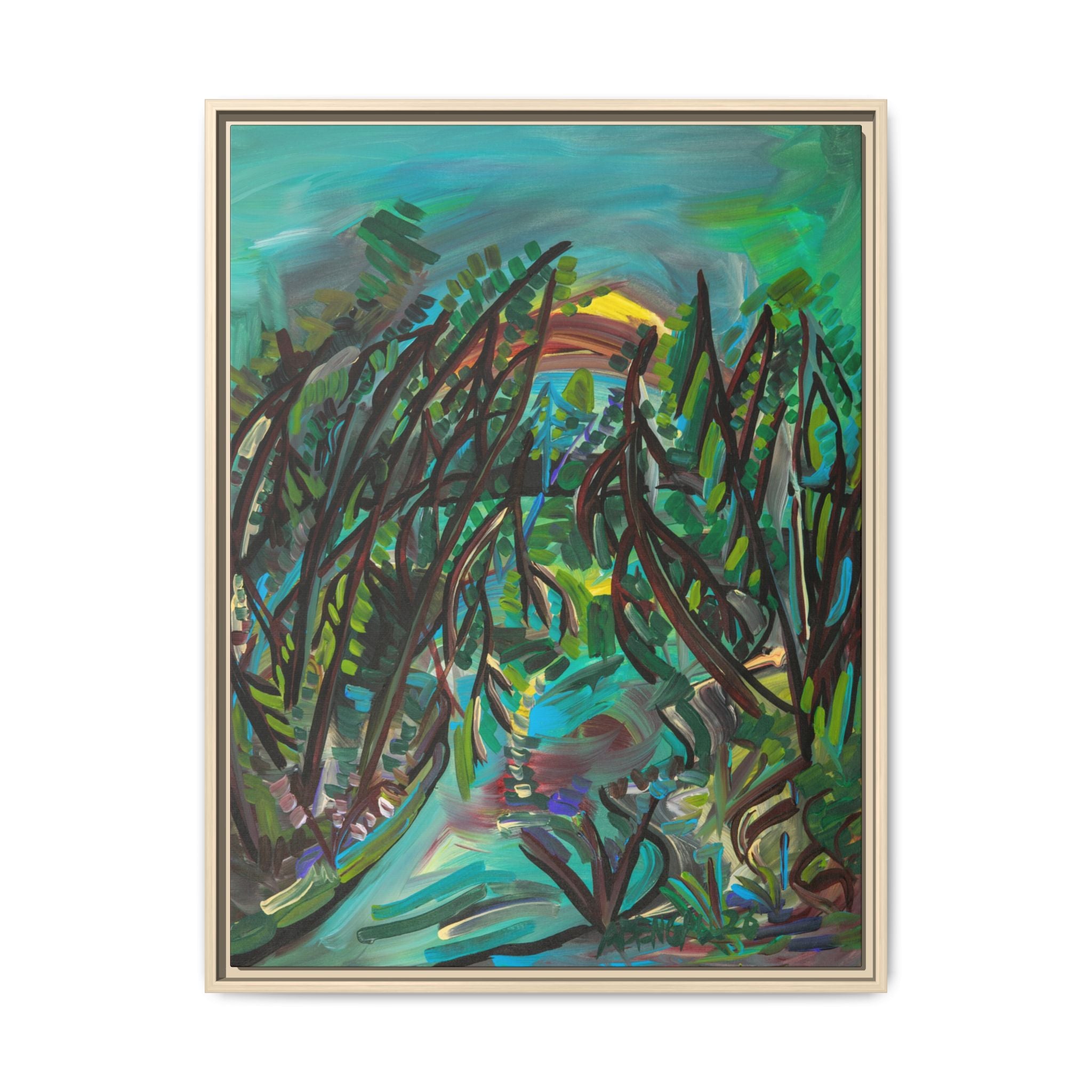 Framed Matte Canvas Art - Abstract Tropical Pathway (Multi-Color)