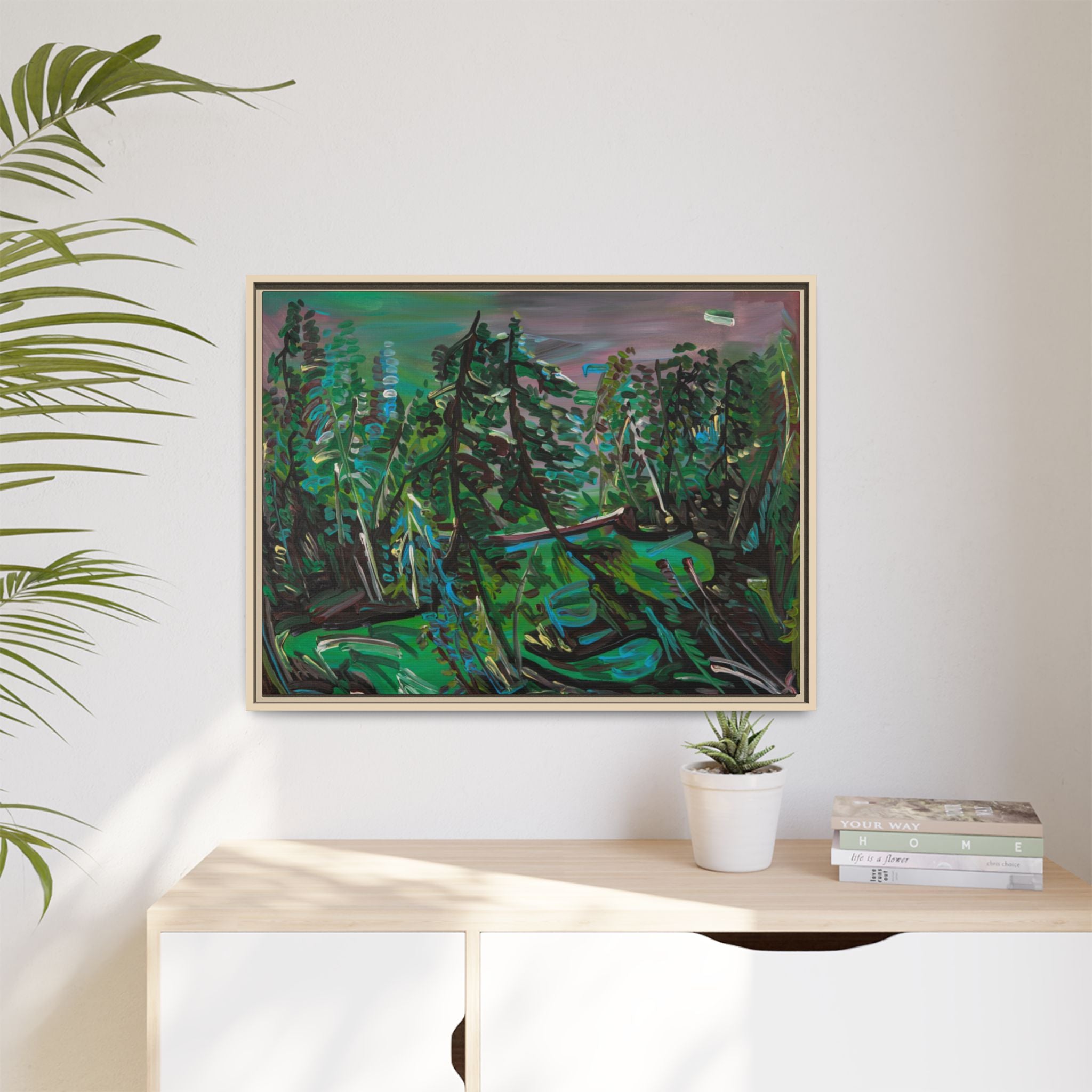 Framed Matte Canvas Print — Abstract Green Forest Landscape