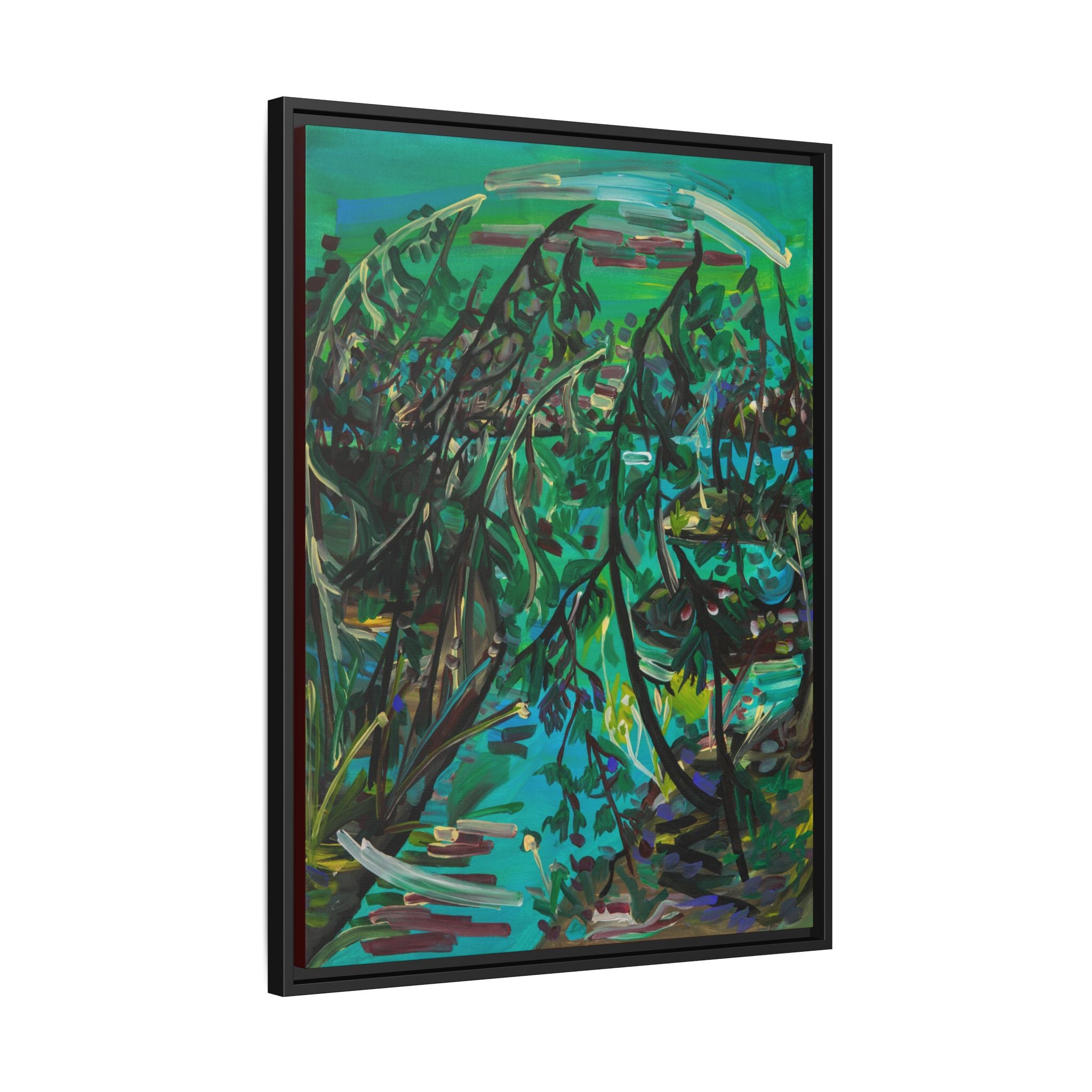 Framed Abstract Green Canvas Print — Lush Botanical Wall Art