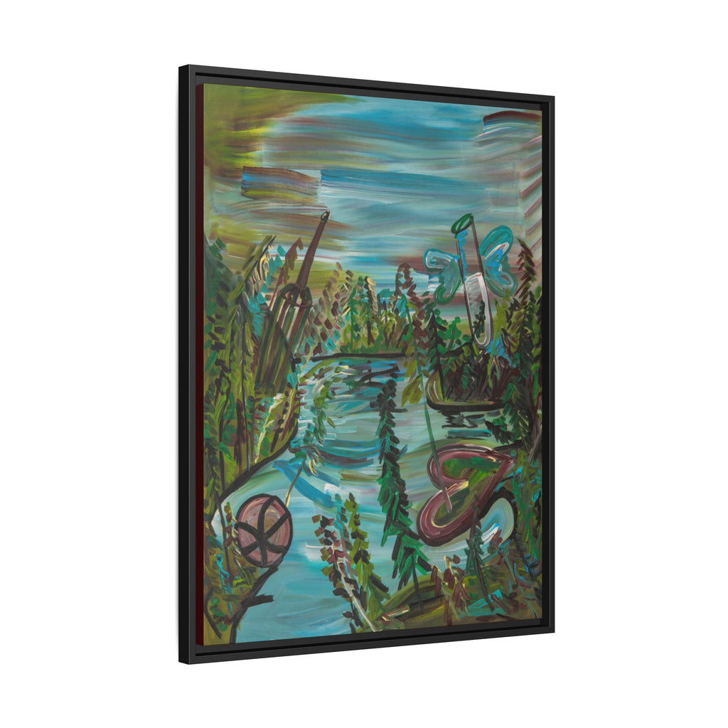 Framed Matte Canvas: Colorful Abstract River Landscape Art Print