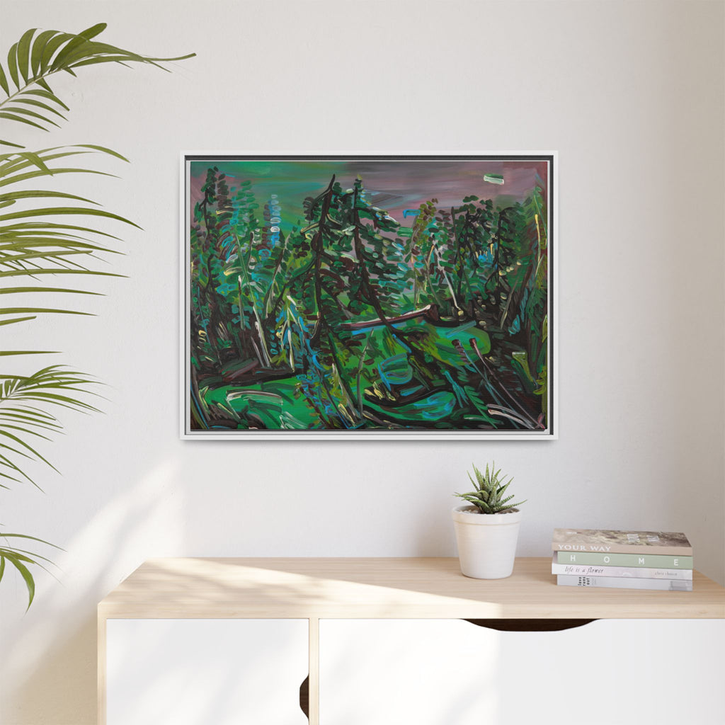 Framed Matte Canvas Print — Abstract Green Forest Landscape