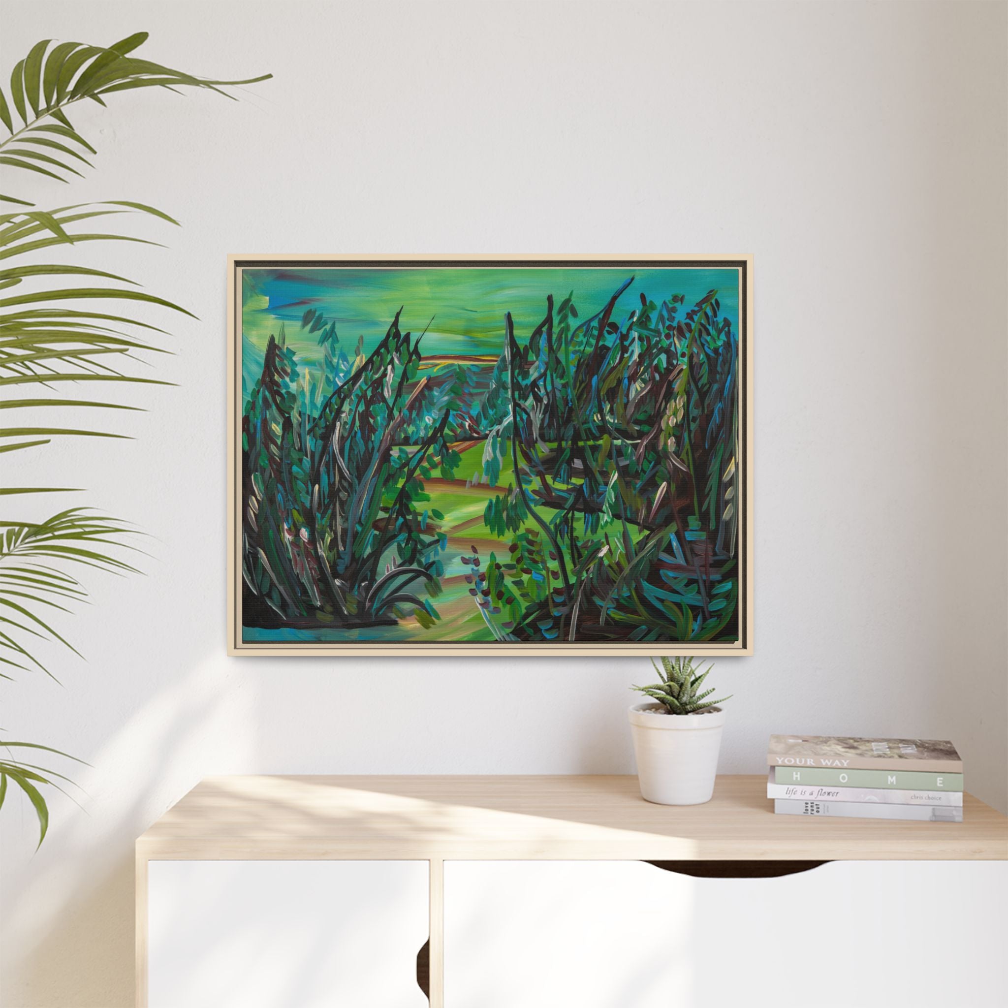 Framed Matte Canvas - Lush Green Abstract Landscape Art