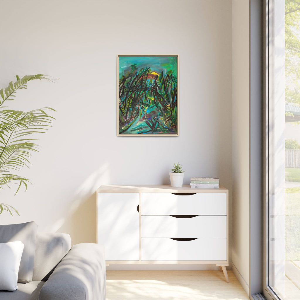 Framed Matte Canvas Art - Abstract Tropical Pathway (Multi-Color)