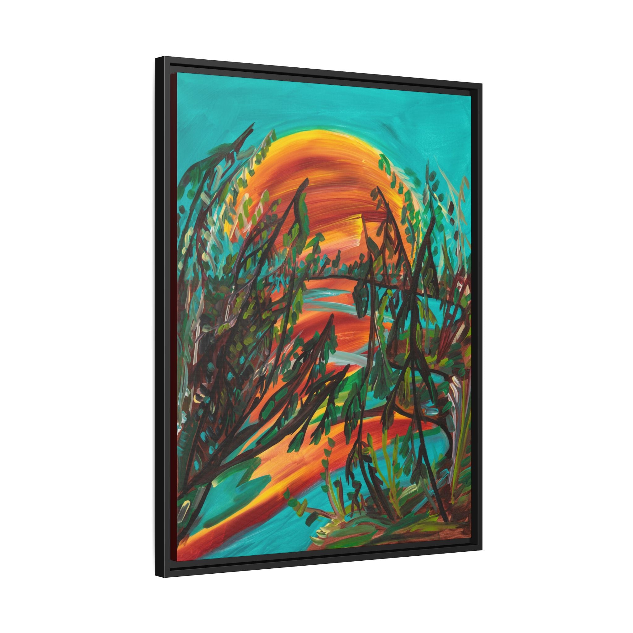Framed Matte Canvas – Vibrant Abstract Sunset Landscape