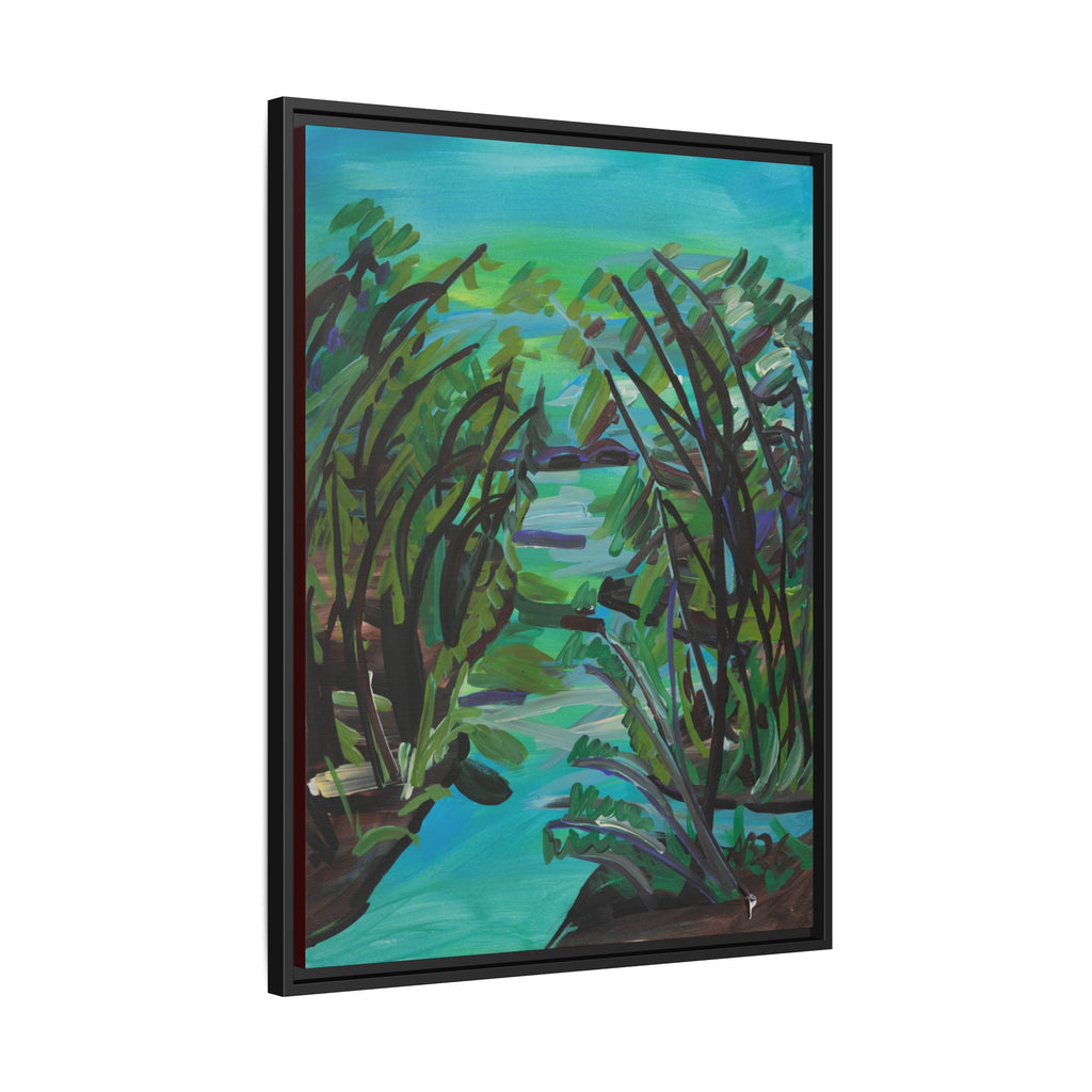 Framed Matte Canvas Print — Serene Blue-Green Wetland Landscape