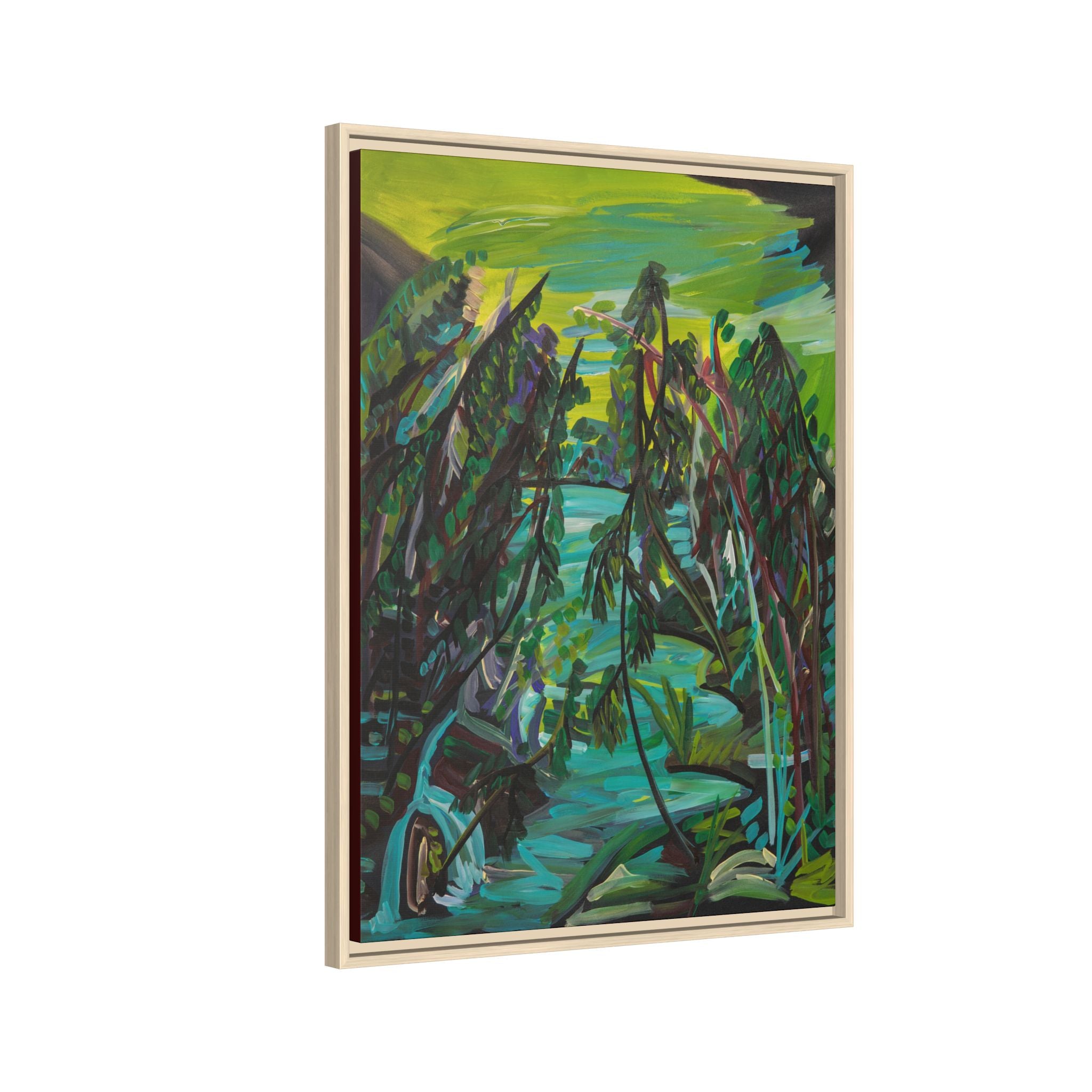 Abstract Green Forest Matte Framed Canvas — Lush Landscape Wall Art