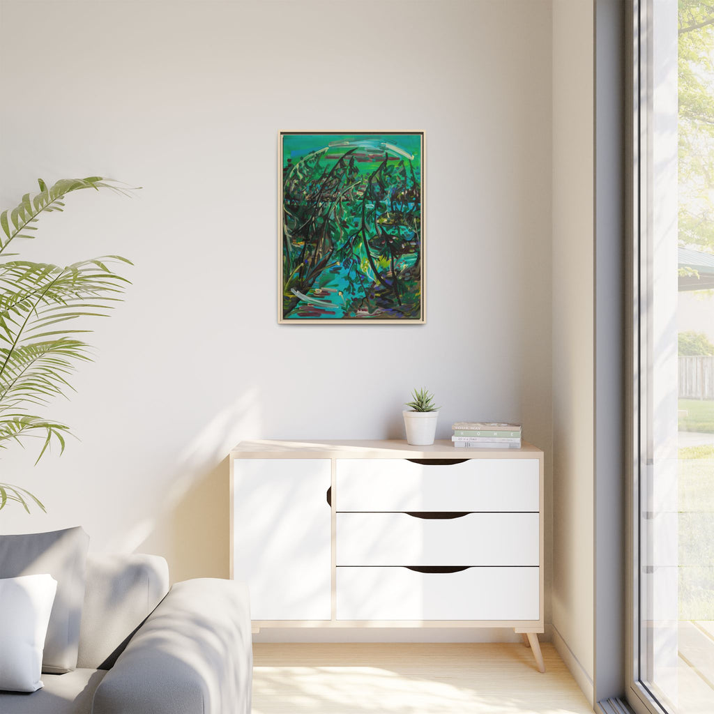 Framed Abstract Green Canvas Print — Lush Botanical Wall Art