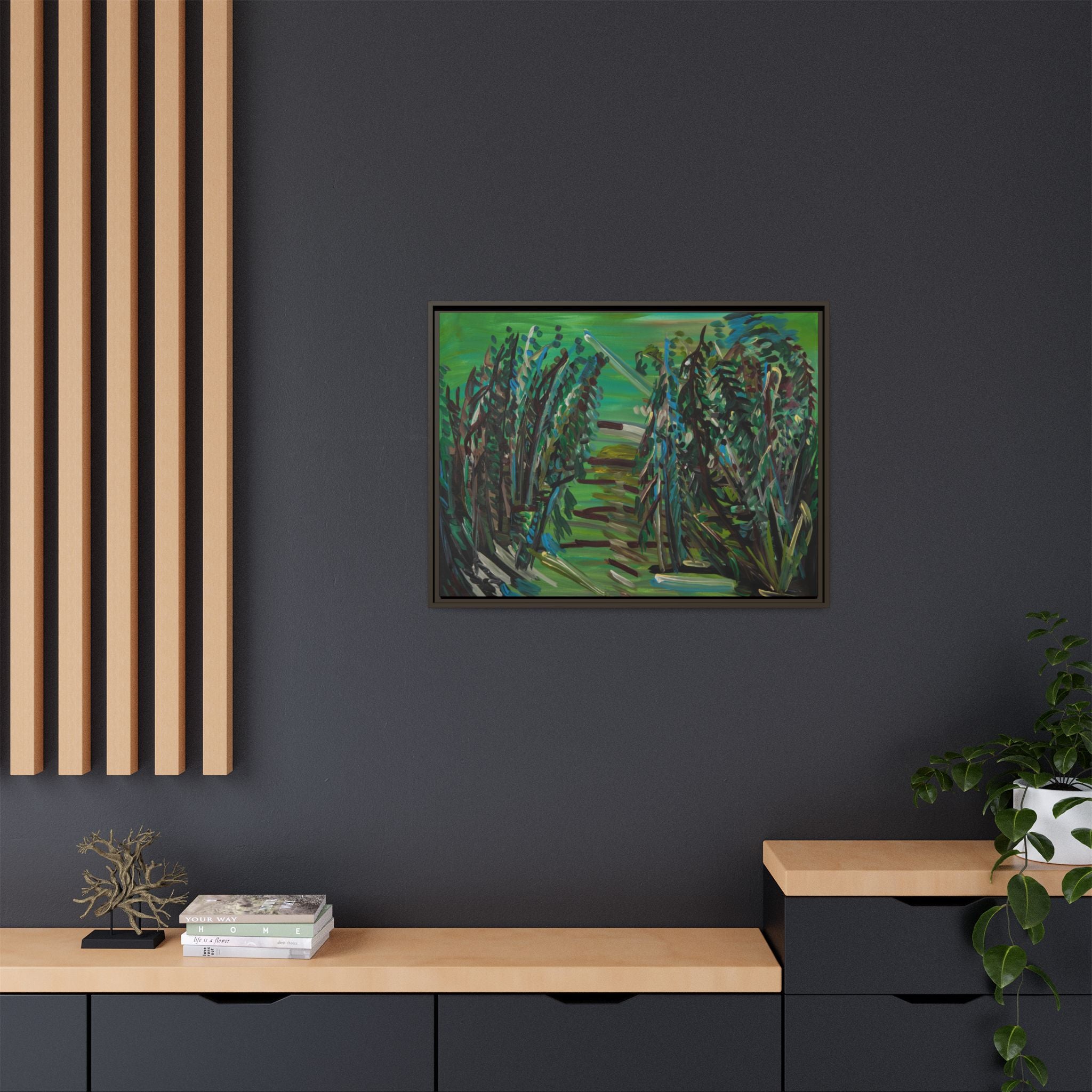 Framed Abstract Green Landscape Canvas Print
