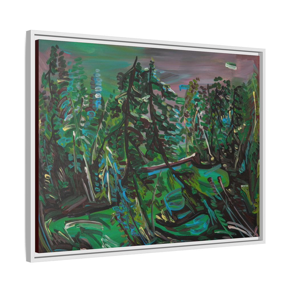 Framed Matte Canvas Print — Abstract Green Forest Landscape