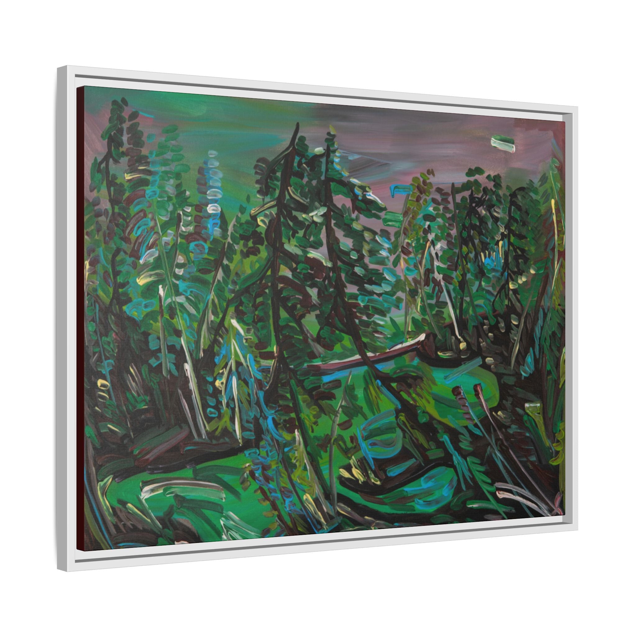 Framed Matte Canvas Print — Abstract Green Forest Landscape