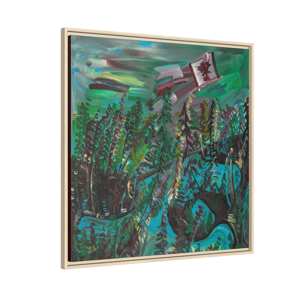 Framed Matte Canvas Print — Canadian Forest Flag Landscape
