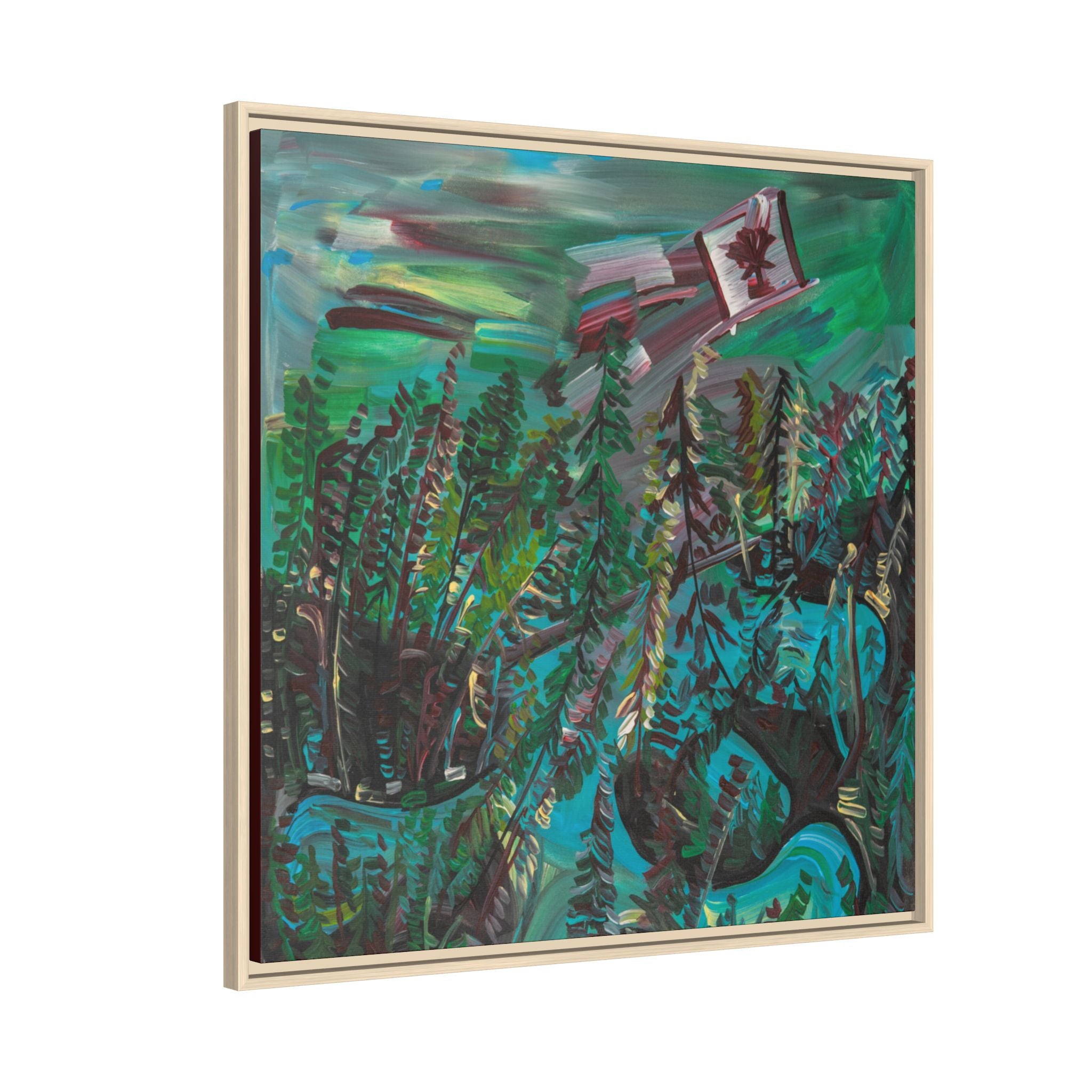 Framed Matte Canvas Print — Canadian Forest Flag Landscape